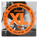 Daddario 10-46 EXL110-3D Nickel Wound Regular Light Electric Guitar Strings - 3 Pack