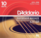 Daddario 13-56 Medium Phosphor Bronze Acoustic Guitar Strings - 10 Pack
