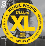 Daddario EXL125 9 - 46 Nickel Wound Electric Guitar Strings - 3 Pack