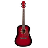 Martinez Acoustic Guitar Pack With Built in Tuner - Trans Wine Red