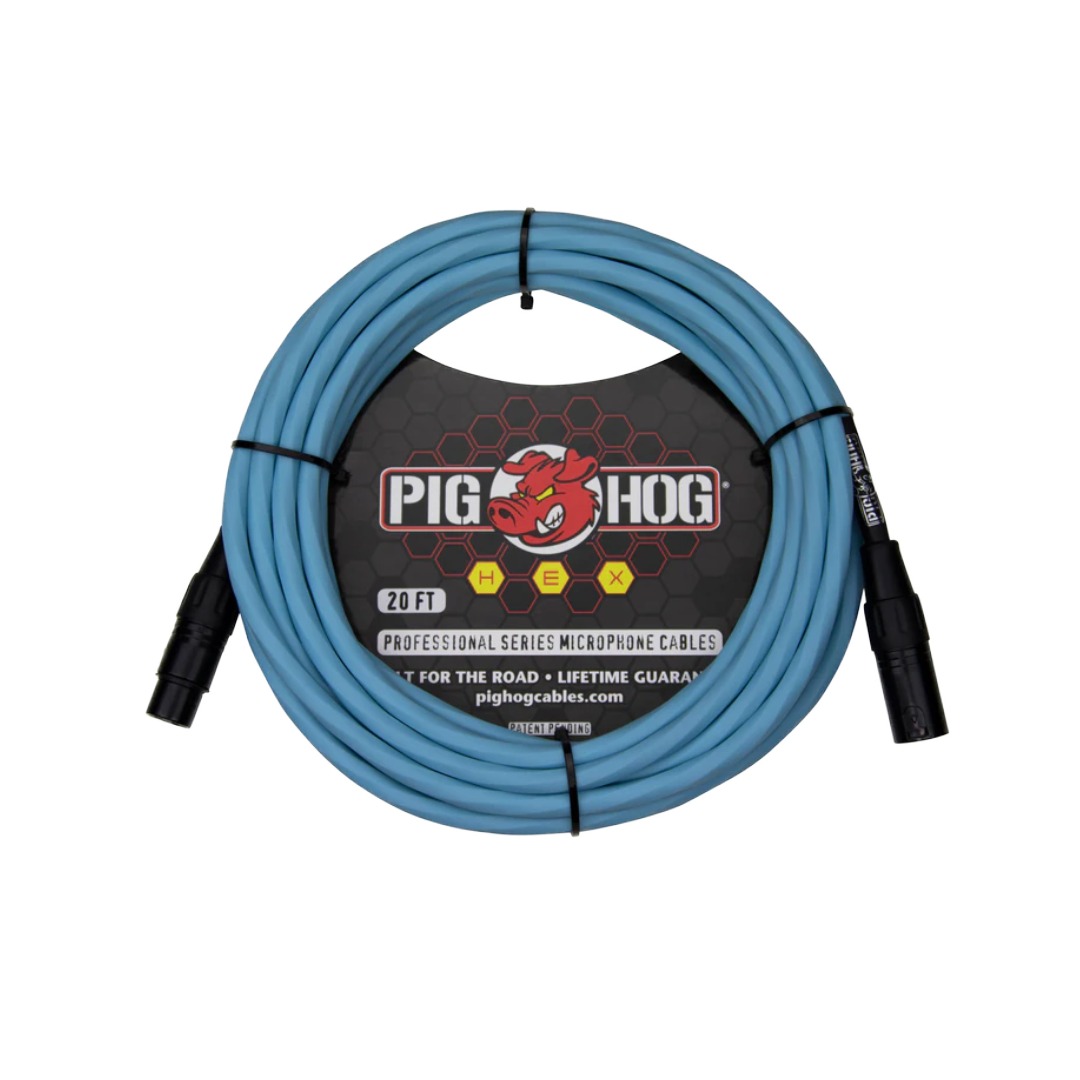Pig Hog Hex Series Mic Cable 20ft - Daphne Blue