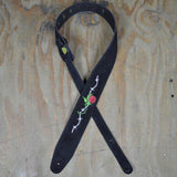 Colonial Leather 2.5 Inch Guitar Strap - Rose & Barbed Wire on Black Suede