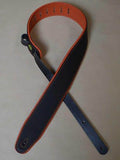 Colonial Leather 2.5 Inch Upholstered Padded Guitar Strap - Black/Orange