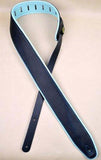 Colonial Leather 2.5 Upholstered Padded Guitar Strap - Black /Aqua