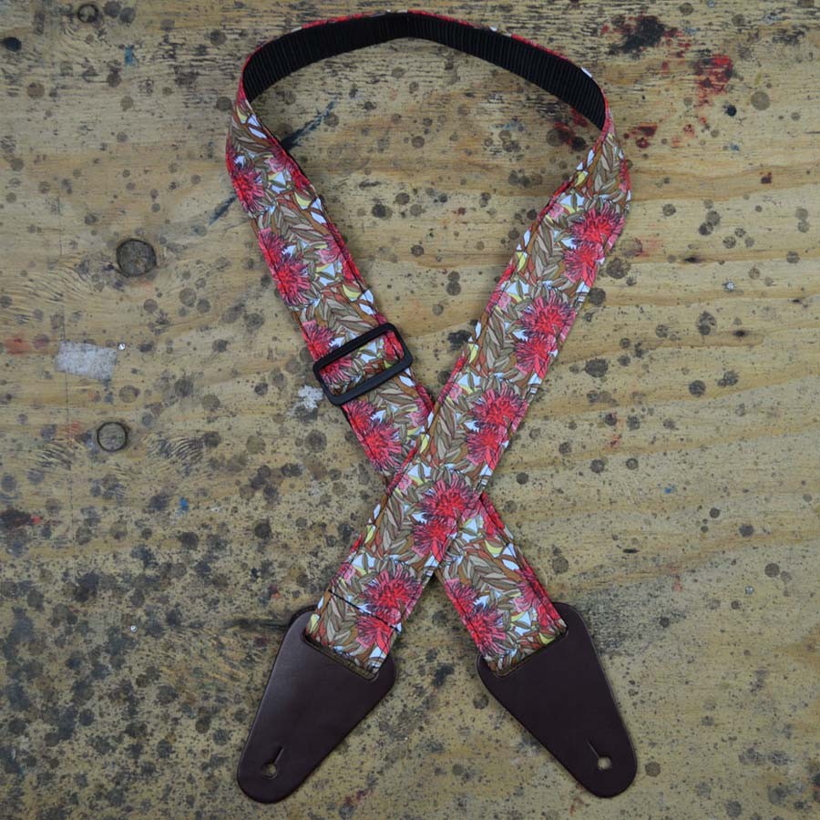 Colonial Leather Aboriginal Art Ragstrap Guitar Strap - Red Gum Flower