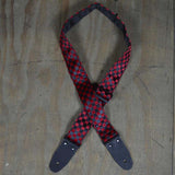 Colonial Leather Guitar Strap - Red & Black Checker Rag