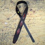 Colonial Leather Guitar Strap - Red Croc Diamond Pattern On Black Leather Inlay