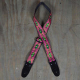 Colonial Leather Pink Jacquard Webbing Guitar Strap