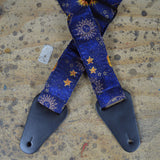 Colonial Leather Rag Guitar Strap - Moon And Stars Blue
