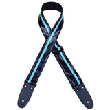 Colonial Leather Stripe Ragstrap Guitar Strap - Black W/ Aqua Stripe