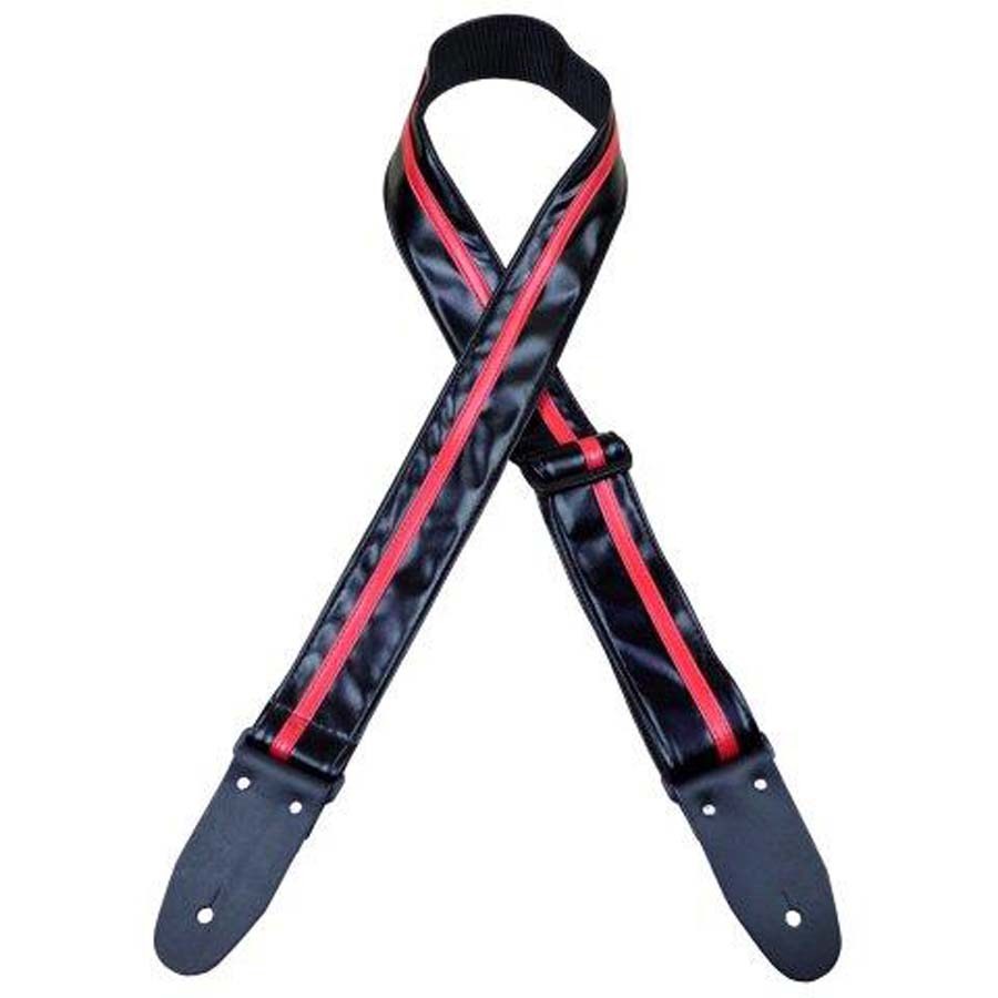 Colonial Leather Stripe Ragstrap Guitar Strap - Black W/ Red Stripe