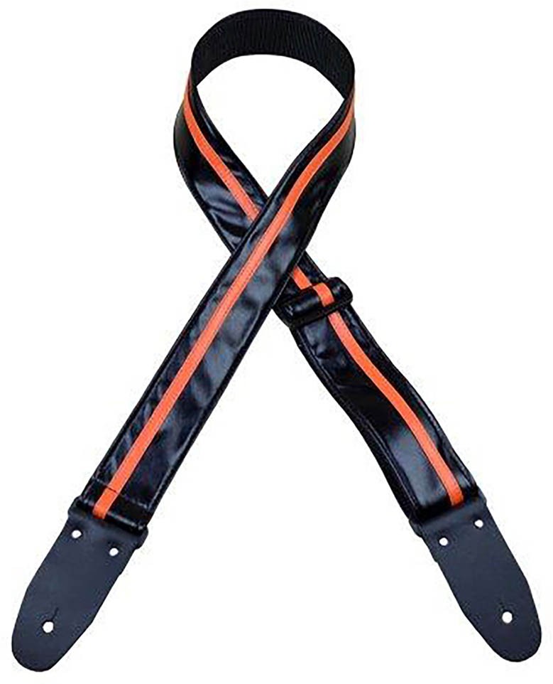 Colonial Leather Stripe Ragstrap Guitar Strap - Black with Orange Stripe