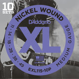 D'Addario EXL115-10P Nickel Wound Electric Guitar Strings Medium/Blues-Jazz Rock 11-49 - 10 Sets