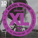 D'Addario EXL120-10P 9-42 Nickel Wound Electric Guitar Strings Super Light - 10 Sets