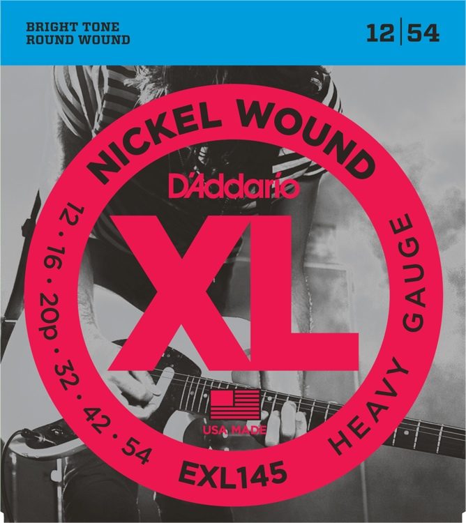 D'Addario EXL145 Nickel Wound Heavy with Plain Steel 3rd Electric Guitar Strings 12-54