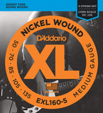 D'Addario EXL160-5 5-String Nickel Wound Bass Guitar Strings Medium 50-135 Long Scale