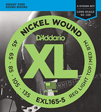 D'Addario EXL165 5-String Nickel Wound Bass Guitar Strings Custom Light 45-135 Long Scale