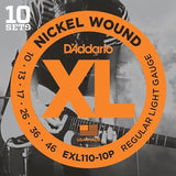 Daddario 10-46 EXL110 Nickel Wound Regular Light Electric Guitar Strings - Pack of 10