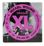 Daddario 9-42 EXL120-3D Nickel Wound Light Electric Guitar Strings - 3 Pack