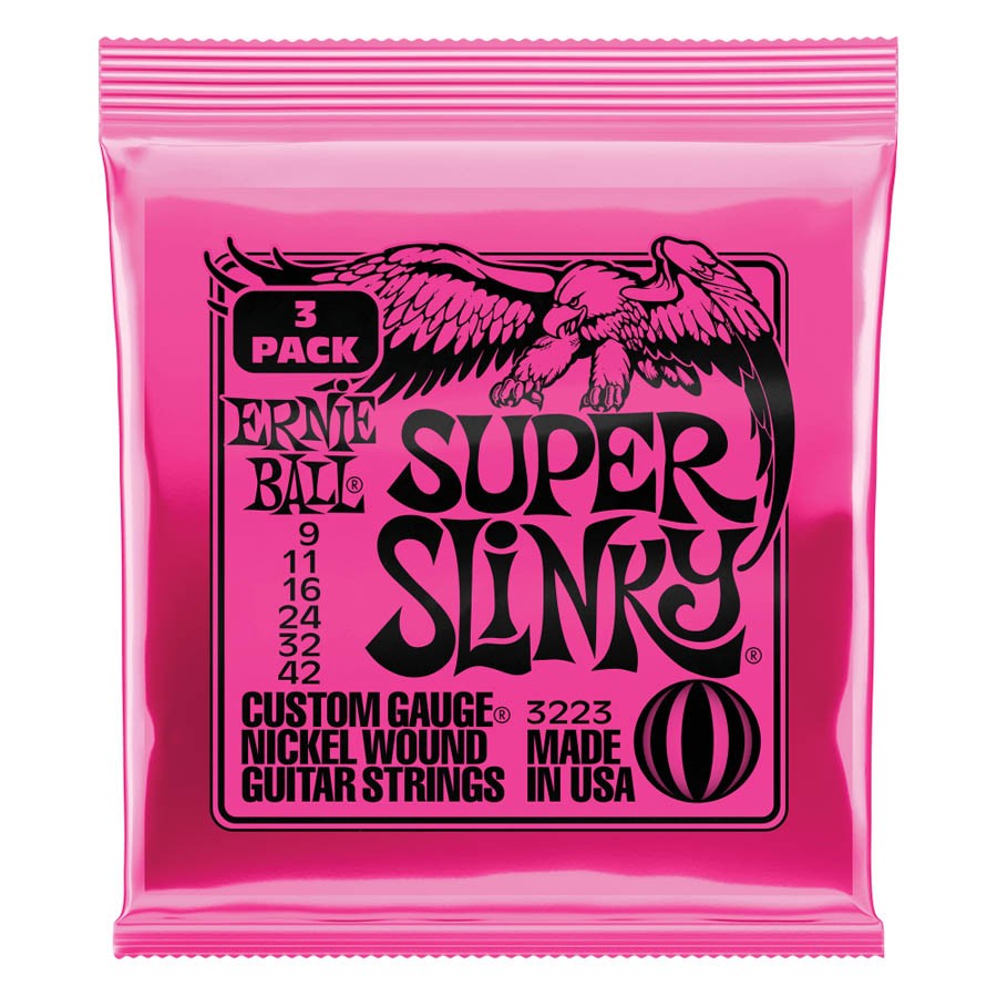 Ernie Ball 3223 9 - 42 Super Slinky Pink Electric Guitar String Set - 3 Pack